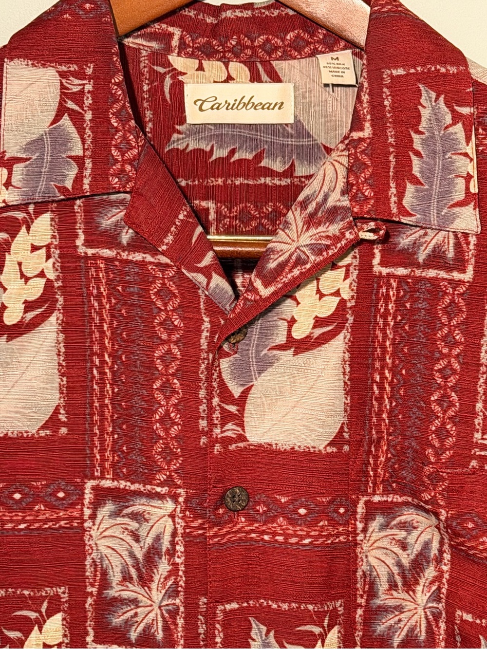 Caribbean Brand Island Style Red and Cream Tropical Print Men's Shirt Jacket